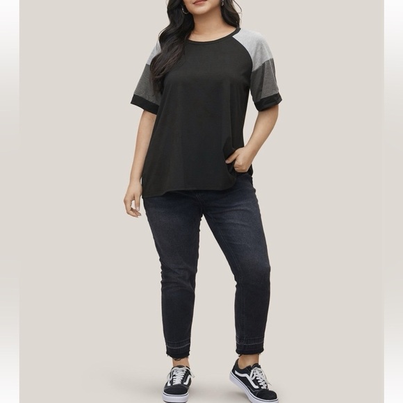 BloomChic Plus Size 2XL Colorblock Contrast Crew Neck Raglan Sleeve T-shirt us18 - Picture 7 of 7